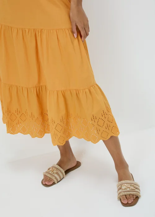 Papaya Orange Embroidered Hem Maxi Skirt - 8 Image 3