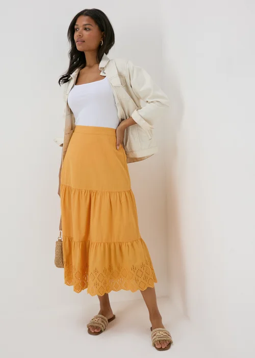 Papaya Orange Embroidered Hem Maxi Skirt - 8 Image 1
