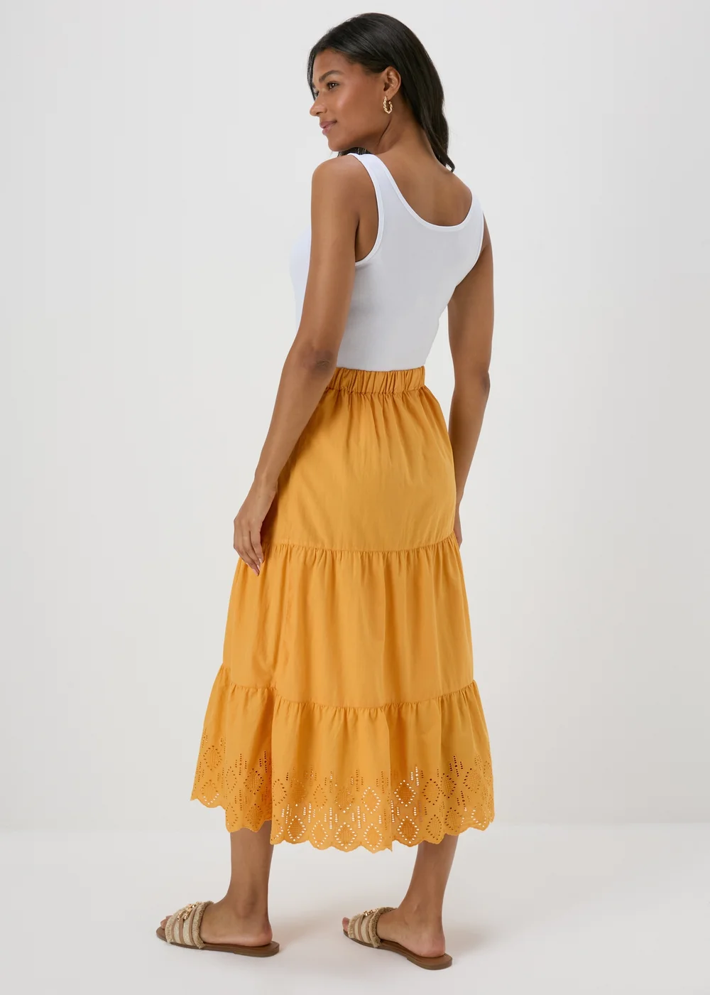 Papaya Orange Embroidered Hem Maxi Skirt - 8 Image 2