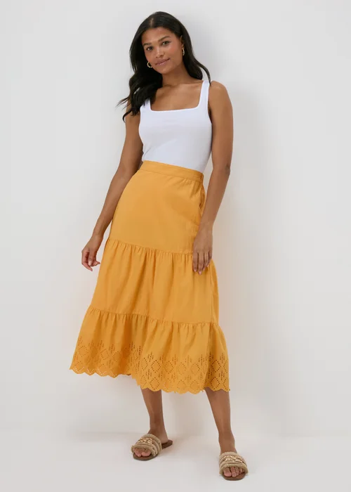 Papaya Orange Embroidered Hem Maxi Skirt - 8 Image 4