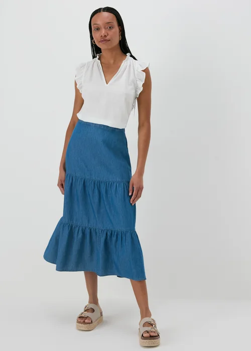 Denim Tiered Maxi Skirt - 8 Image 1