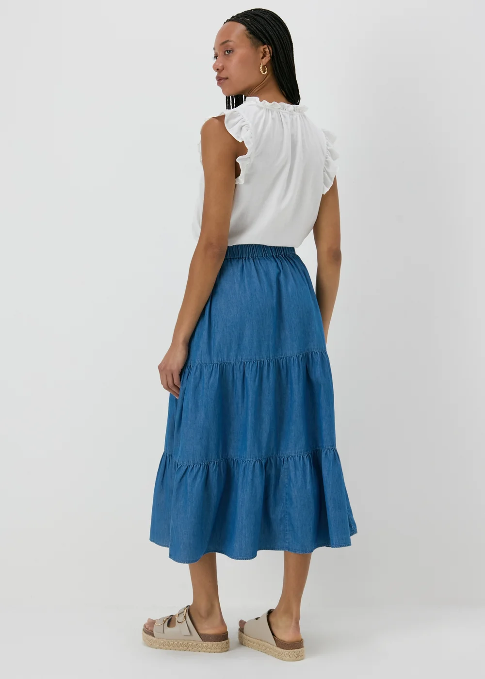 Denim Tiered Maxi Skirt - 8 Image 2