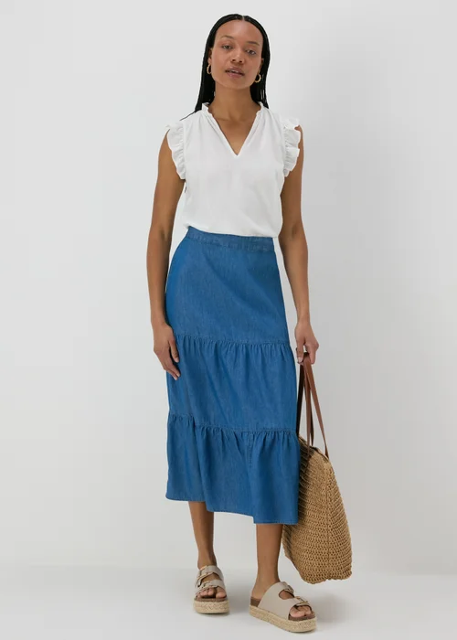 Denim Tiered Maxi Skirt - 8 Image 4