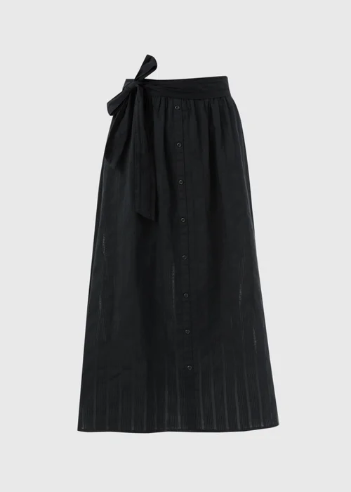 Black Button Front Dobby Midi Skirt - 8 Image 5