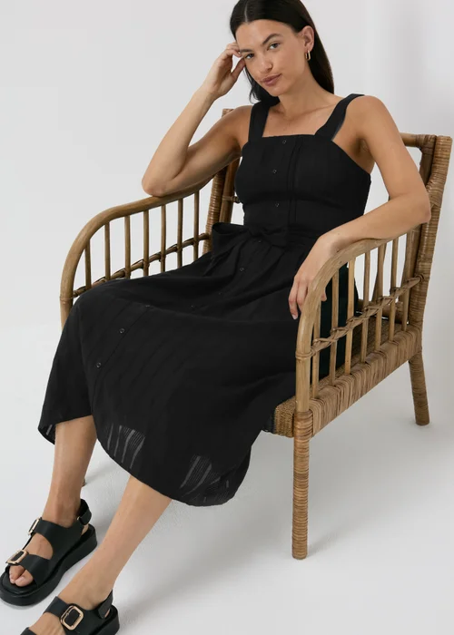 Black Button Front Dobby Midi Skirt - 8 Image 4