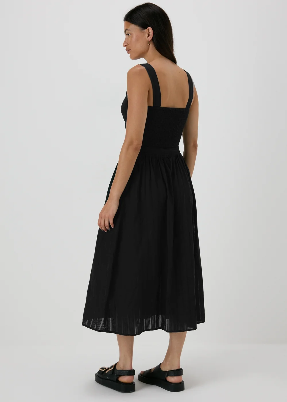 Black Button Front Dobby Midi Skirt - 8 Image 2