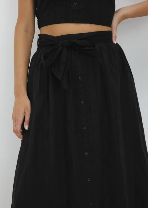 Black Button Front Dobby Midi Skirt - 8 Image 3