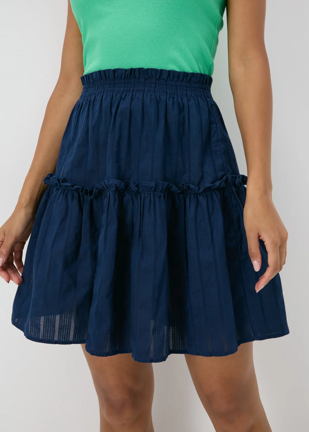 Navy Dobby Stripe Tiered Mini Skirt - 8 Image 3