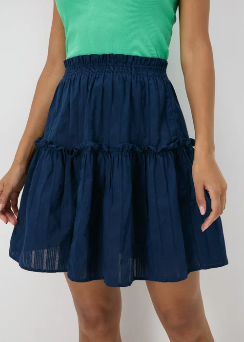 Navy Dobby Stripe Tiered Mini Skirt - 8 Image 3