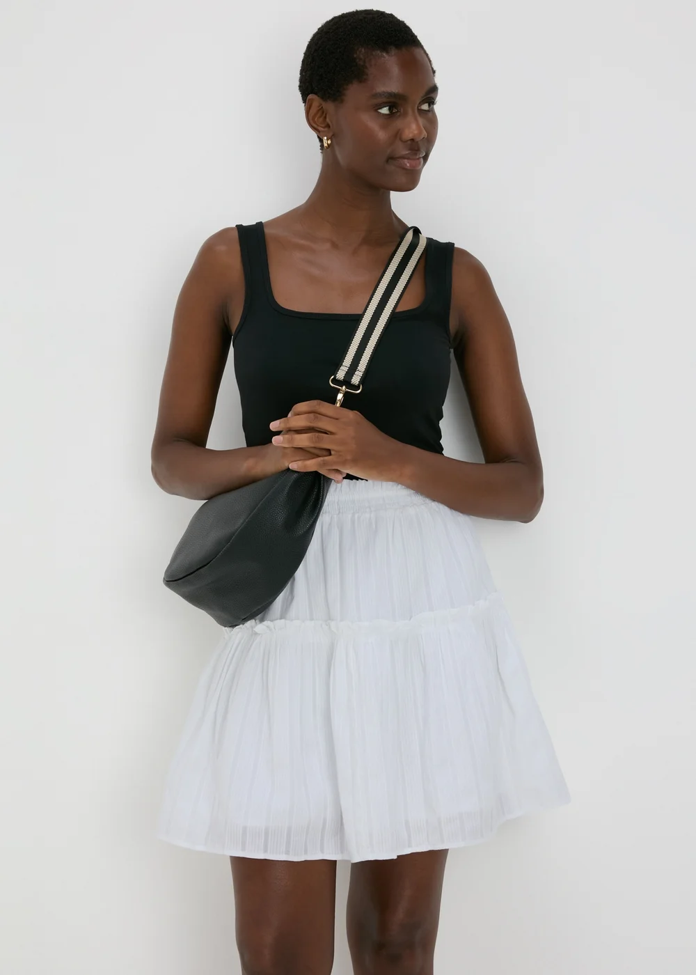 White Dobby Stripe Tiered Mini Skirt - 8 Image 1