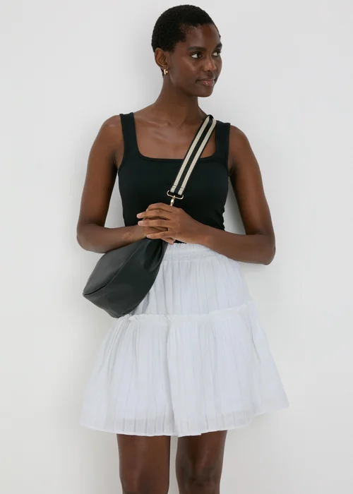 White Dobby Stripe Tiered Mini Skirt - 8 Image 1