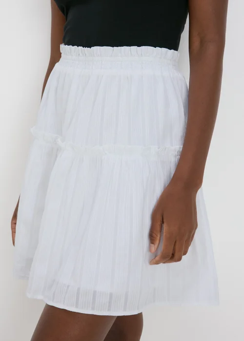 White Dobby Stripe Tiered Mini Skirt - 8 Image 3