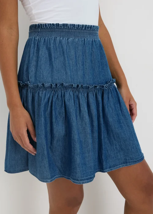 Denim Chambray Tiered Mini Skirt - 8 Image 3