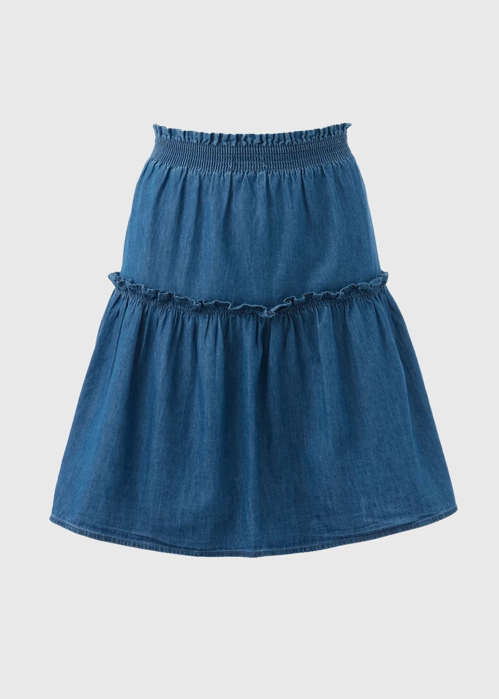 Denim Chambray Tiered Mini Skirt - 8 Image 5
