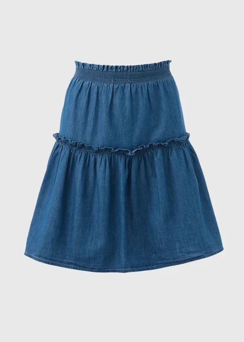 Denim Chambray Tiered Mini Skirt - 8 Image 5