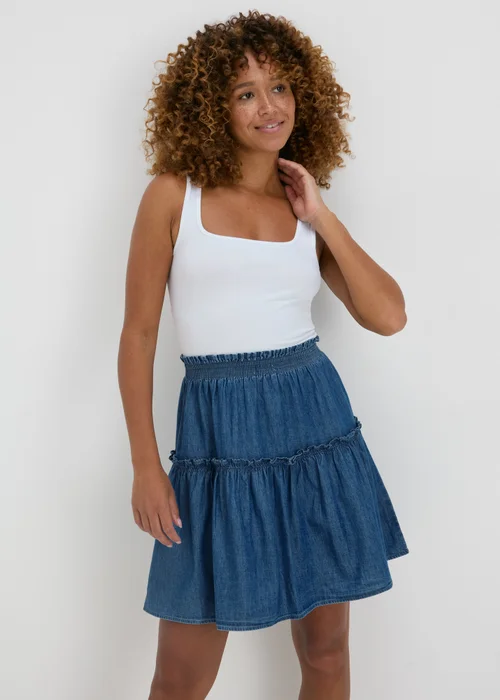 Denim Chambray Tiered Mini Skirt - 8 Image 1