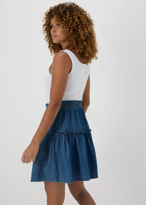 Denim Chambray Tiered Mini Skirt - 8 Image 2