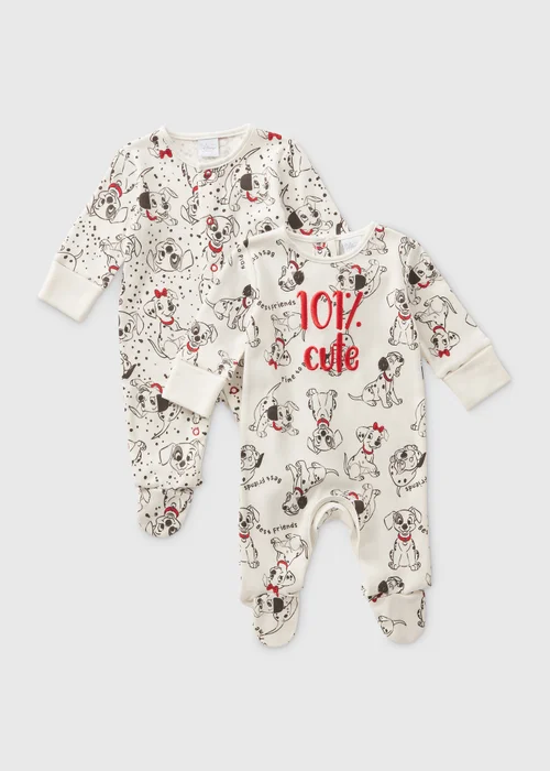 Disney 2 Pack Baby Cream Dalmatian Sleepsuits (Newborn-18mths) - Age 0 - 3 Months Image 1