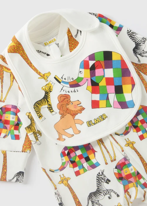 Elmer Baby Cream Sleepsuit & Bib Set (Newborn-18mths) - Age 0 - 3 Months Image 2