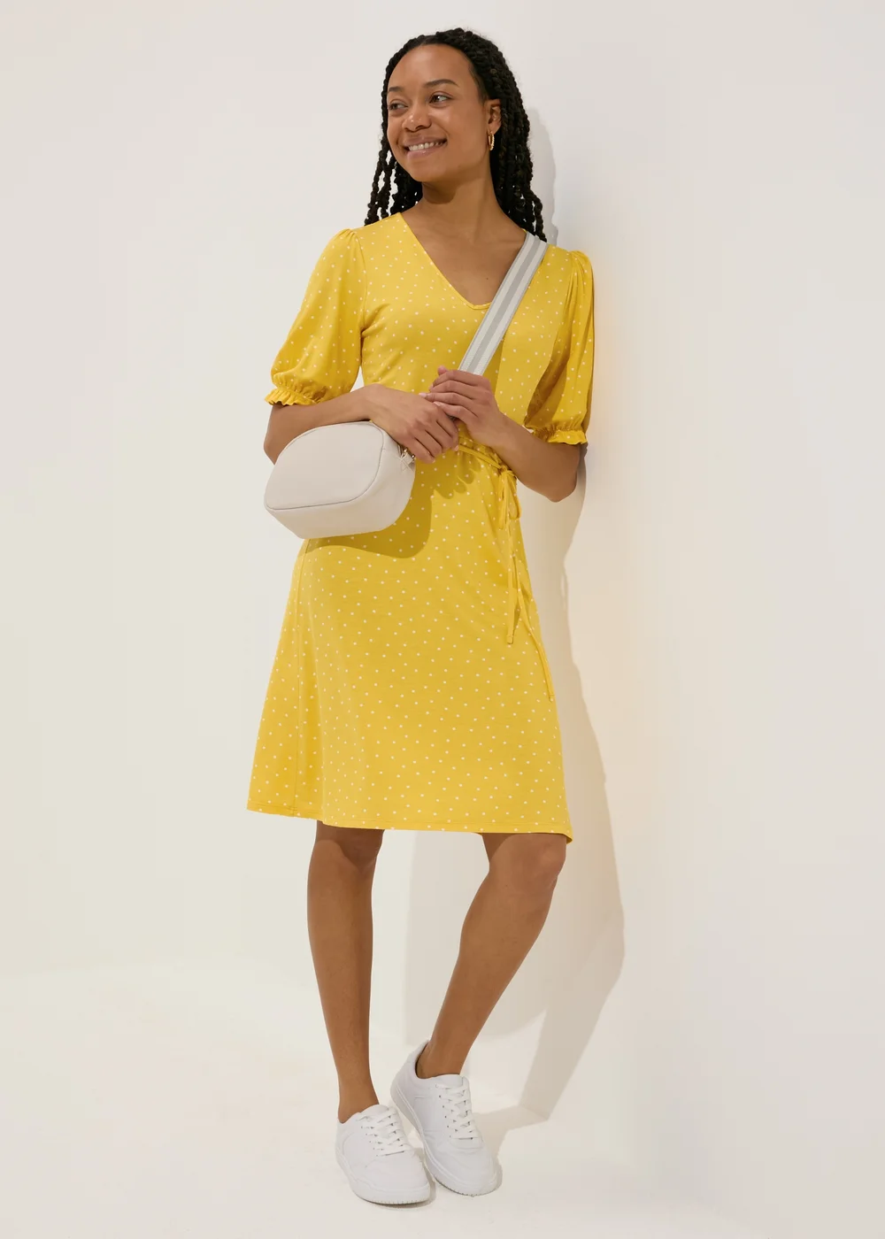 Yellow Spot Print Mini Dress - Size 8 Image 4