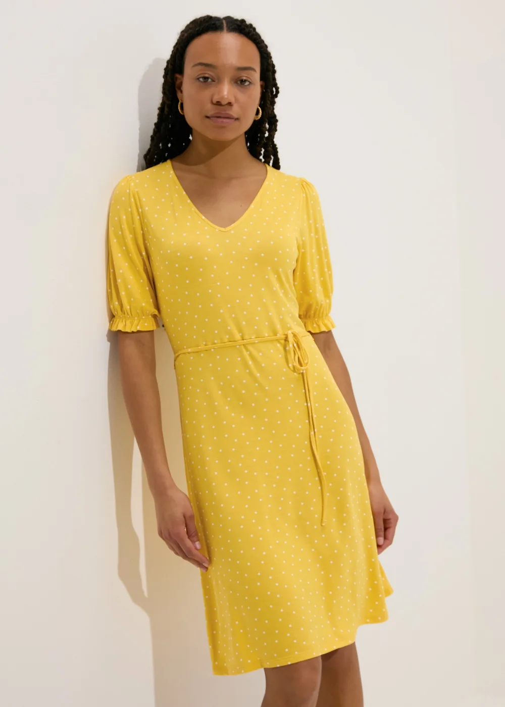 Yellow Spot Print Mini Dress - Size 8 Image 1