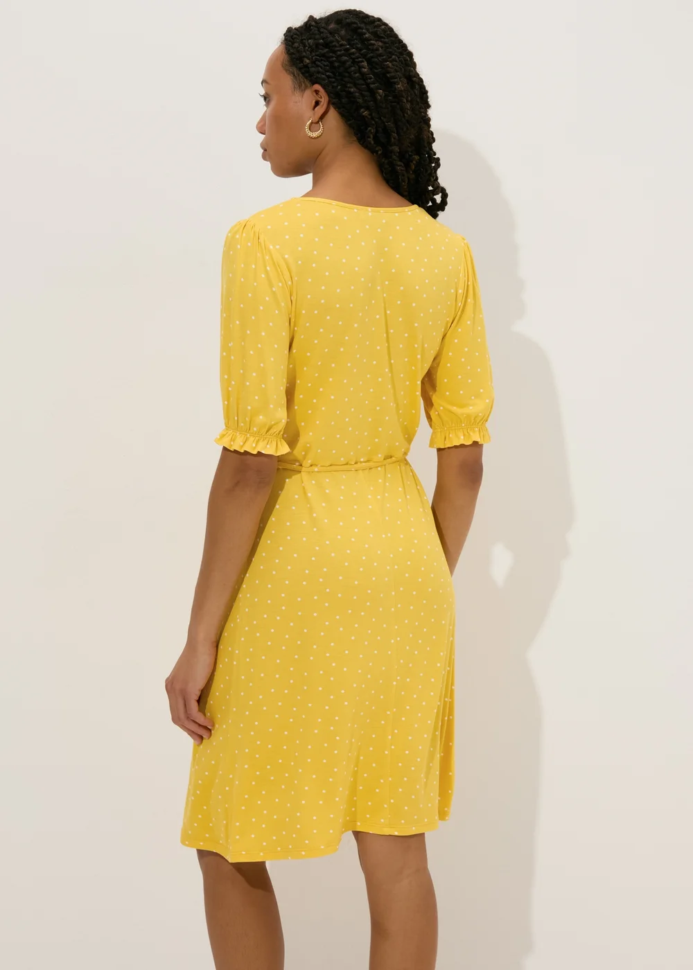 Yellow Spot Print Mini Dress - Size 8 Image 2
