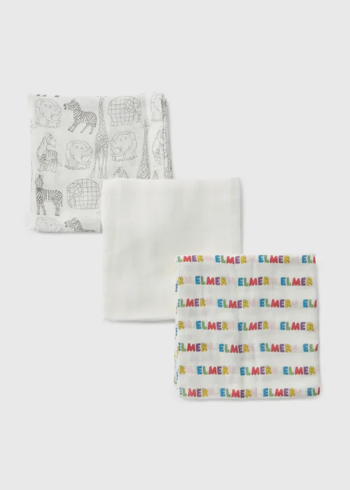 Elmer 3 Pack Baby Cream Muslin Cloths - One Size Image 2