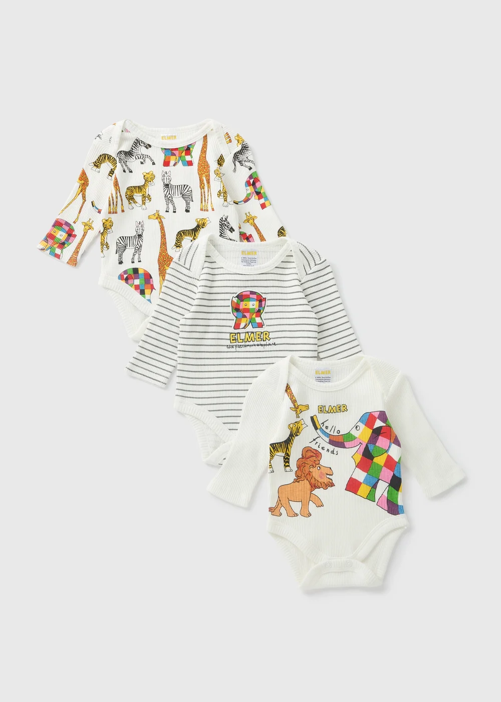 Elmer 3 Pack Baby Cream Bodysuits (Newborn-18mths) - 0-3 months Image 1
