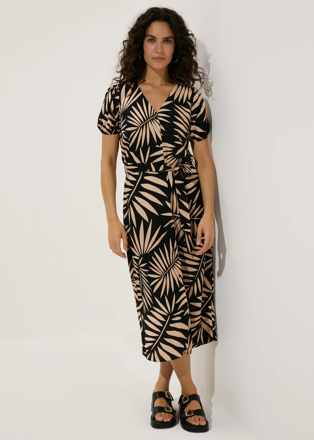 Black Leaf Print Midi Dress - 8 Image 4