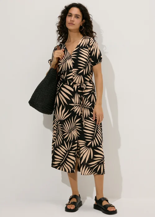 Black Leaf Print Midi Dress - 8 Image 1