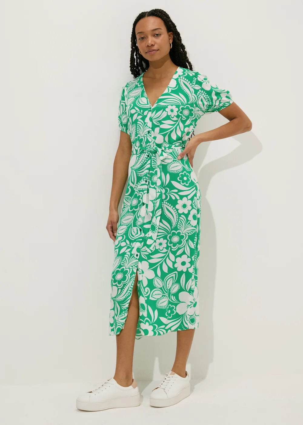 Green Floral Print Midi Dress - 8 Image 1