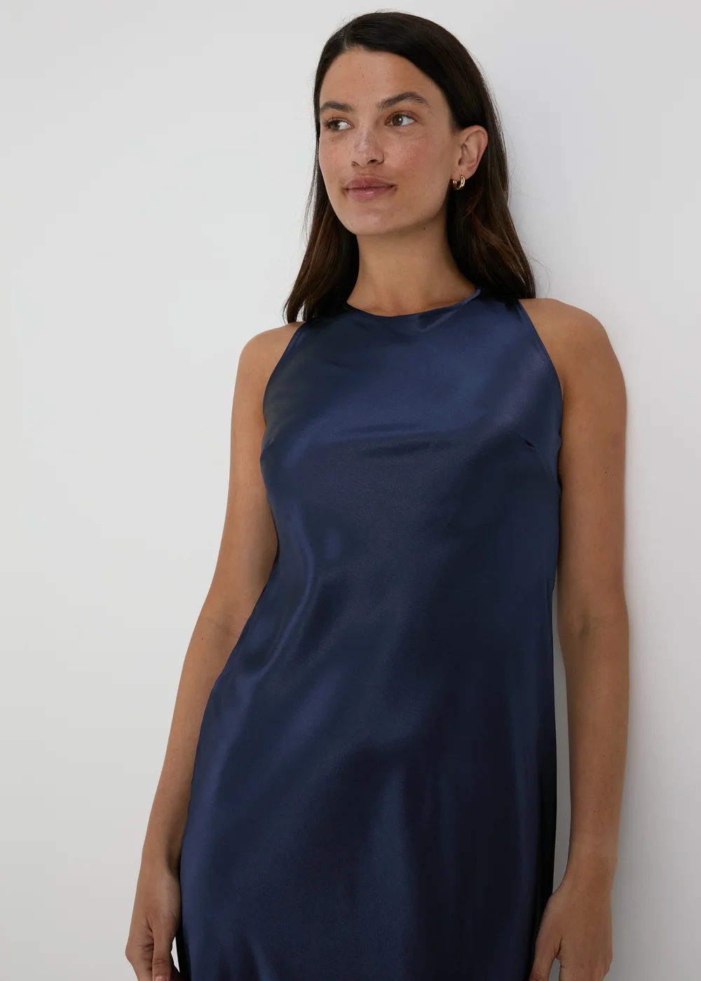 Navy Bias Cut Satin Slip Dress - 8 Image 3