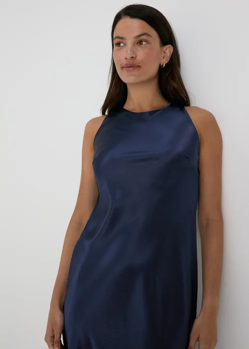 Navy Bias Cut Satin Slip Dress - 8 Image 3