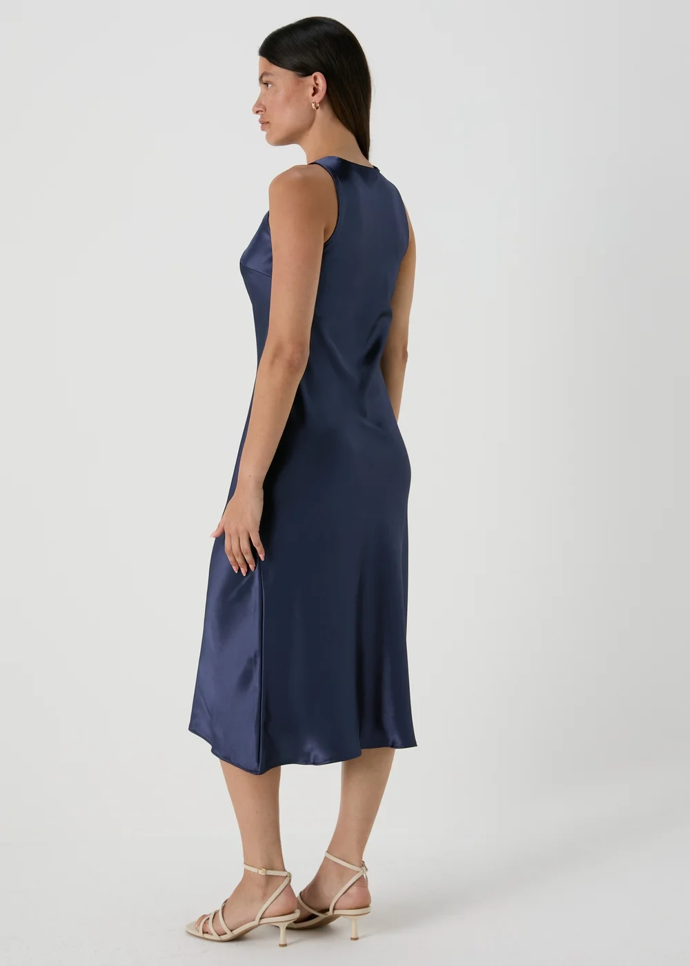 Navy Bias Cut Satin Slip Dress - 8 Image 2