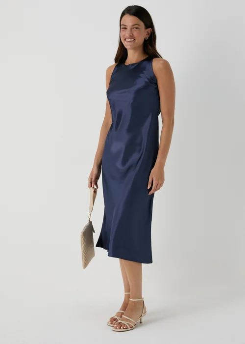 Navy Bias Cut Satin Slip Dress - 8 Image 1