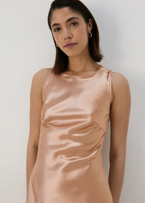 Champagne Bias Cut Satin Slip On Pencil Dress - Size 8 Image 3