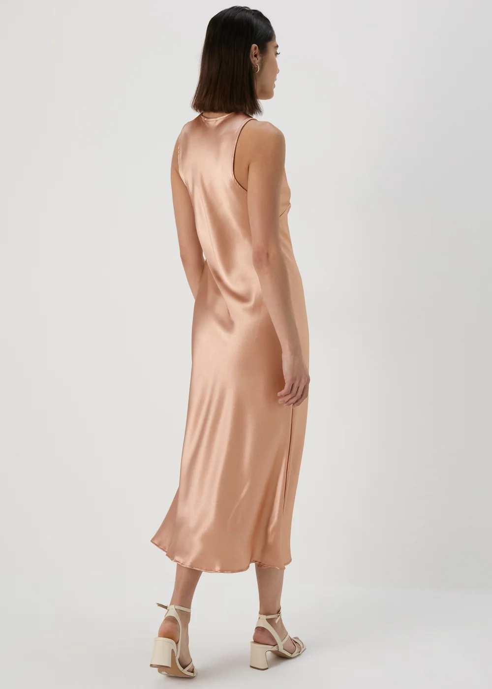 Champagne Bias Cut Satin Slip On Pencil Dress - Size 8 Image 2