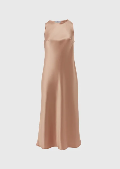 Champagne Bias Cut Satin Slip On Pencil Dress - Size 8 Image 5