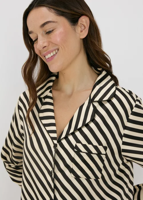 Monochrome Stripe Satin Pyjama Set - Size 8 Image 3