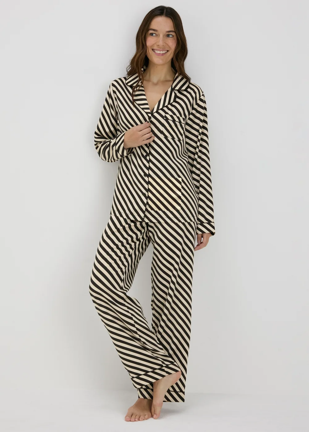 Monochrome Stripe Satin Pyjama Set - Size 8 Image 1