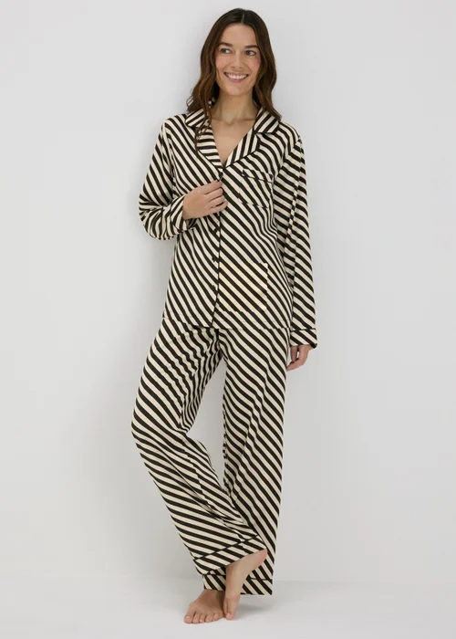 Monochrome Stripe Satin Pyjama Set - Size 8 Image 1