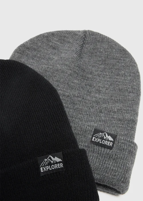 2 Pack Black & Grey Beanies (3-13yrs) - Age 7-10 Years Image 2