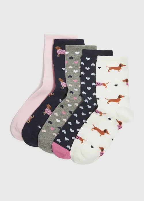 5 Pack Multicolour Dog Socks - One Size Image 1