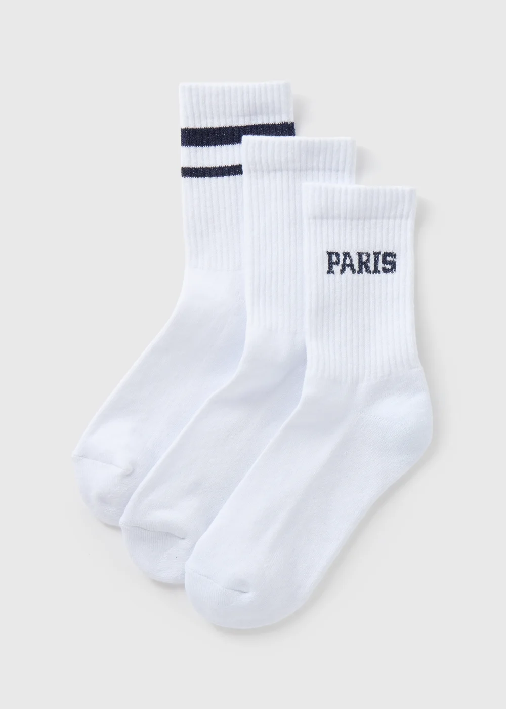 3 Pack White Paris Sports Socks - One Size Image 1