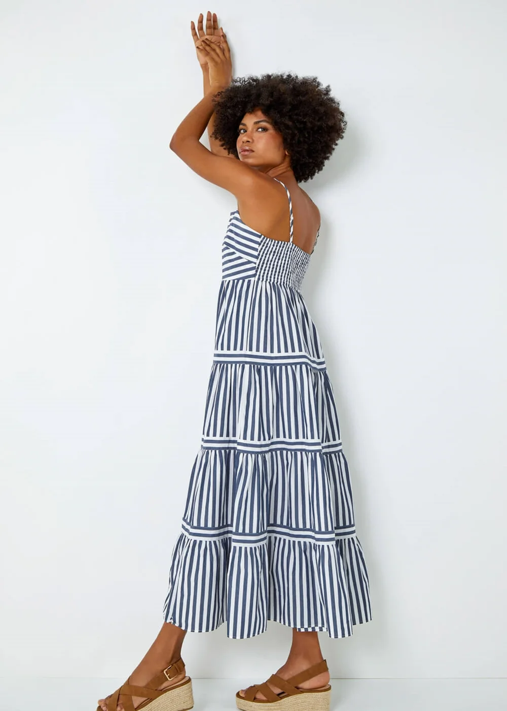 Roman Navy Sleeveless Stripe Tiered Cotton Maxi Dress - 6 Image 4