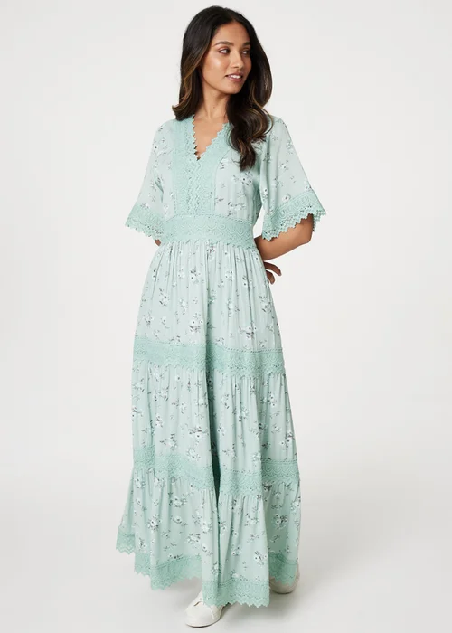 Izabel London Soft Green Floral Lace Tiered Maxi Dress - 8 Image 1