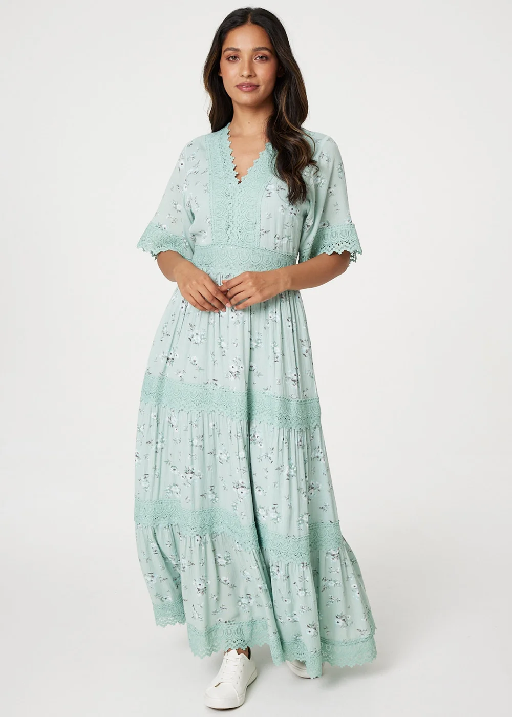 Izabel London Soft Green Floral Lace Tiered Maxi Dress - 8 Image 4