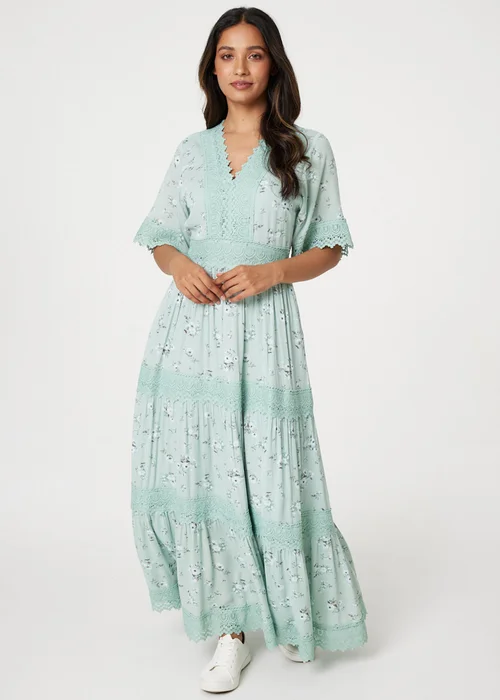 Izabel London Soft Green Floral Lace Tiered Maxi Dress - 8 Image 4