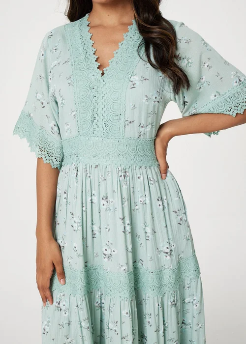 Izabel London Soft Green Floral Lace Tiered Maxi Dress - 8 Image 3