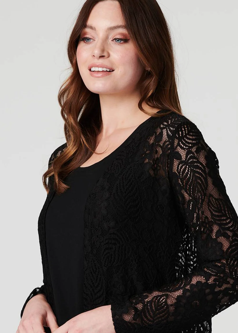 Izabel London Black Lace Open Front Fringed Cardigan - 8 Image 3